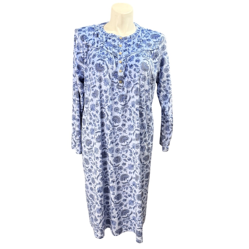 Aria Collection Blue Floral Long Sleeve Nightgown Henley Sleepwear XL